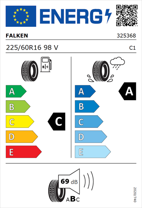 Tyre Label for Falken Ziex ZE914 Ecorun 225/60R16 98V