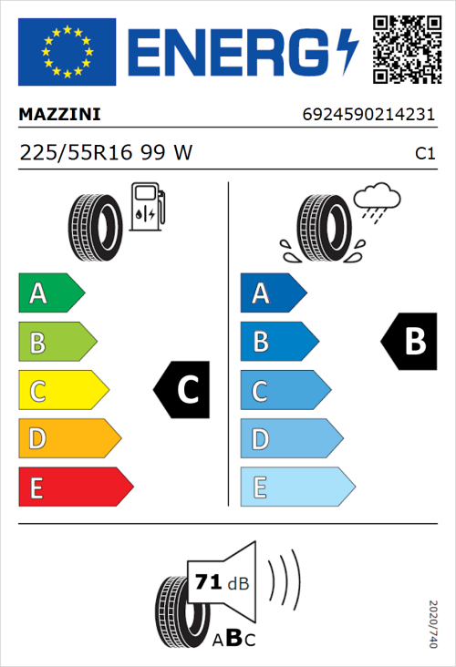 Tyre Label for Mazzini Eco 605 Plus 225/55R16 99W