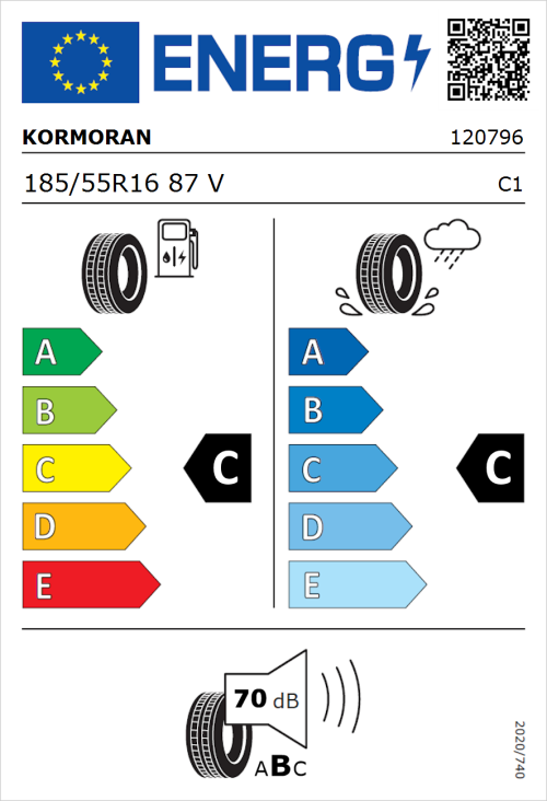 Tyre Label for Kormoran Road Performance 185/55R16 87V