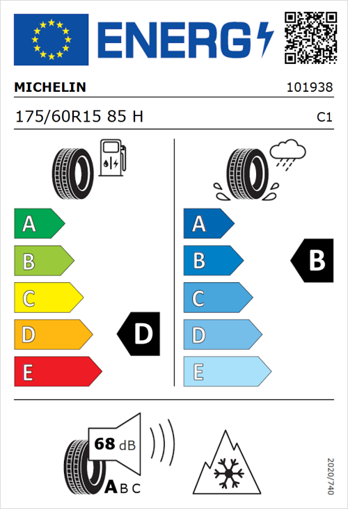 Tyre Label for Michelin CrossClimate + 175/60R15 85H