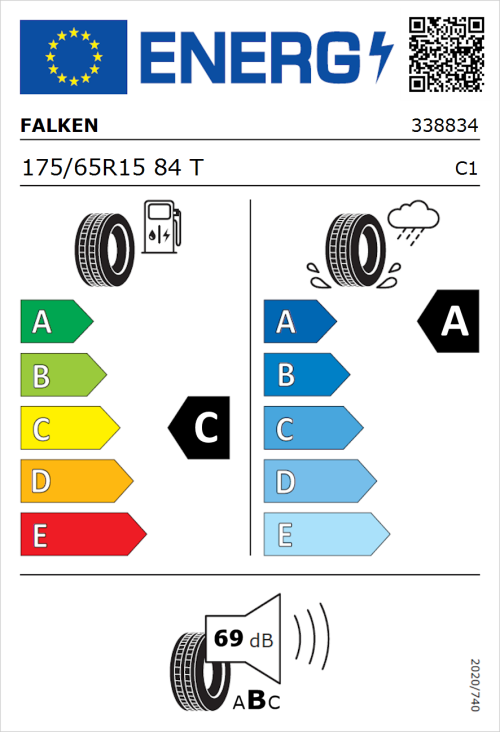 Tyre Label for Falken Sincera-SN110 175/65R15 84T