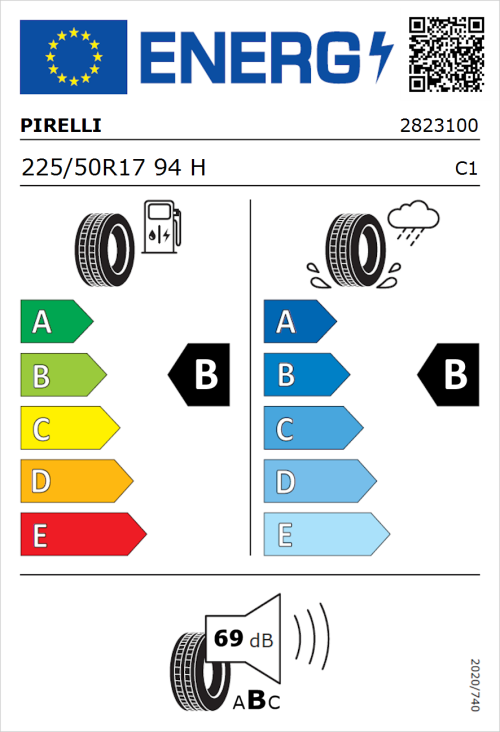 Tyre Label for Pirelli Cinturato P7 BLUE 225/50R17 94H