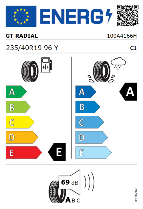 Tyre Label for GT Radial SportActive 2 235/40R19 96Y