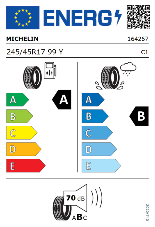 Tyre Label for Michelin Primacy 4 245/45R17 99Y