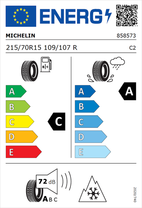Tyre Label for Michelin CrossClimate Camping 215/70R15 109/107R