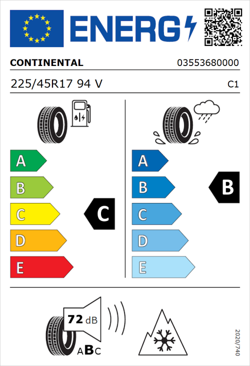 Tyre Label for Continental AllSeasonContact 2 225/45R17 94V