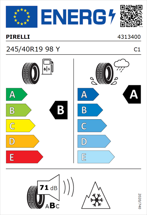 Tyre Label for Pirelli Cinturato All Season SF3 245/40R19 98Y