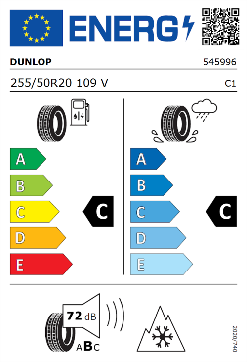 Tyre Label for Dunlop SP Winter Sport 5 SUV 255/50R20 109V