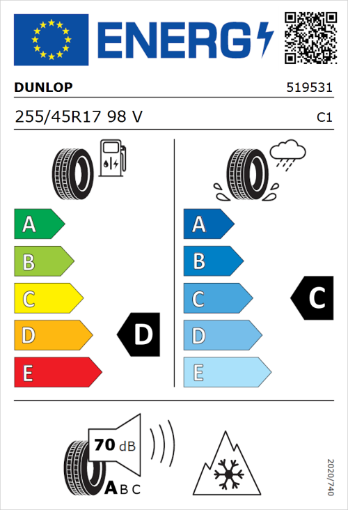 Tyre Label for Dunlop SP Winter Sport 3D 255/45R17 98V