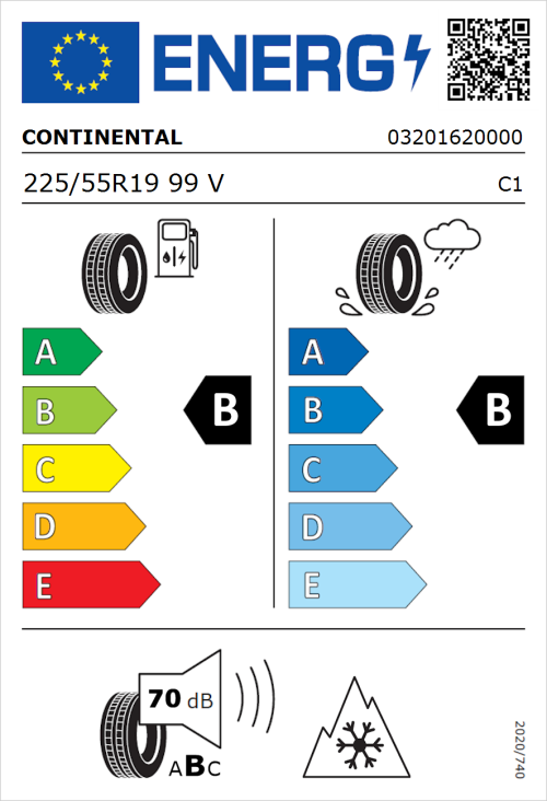 Tyre Label for Continental AllSeasonContact 2 225/55R19 99V