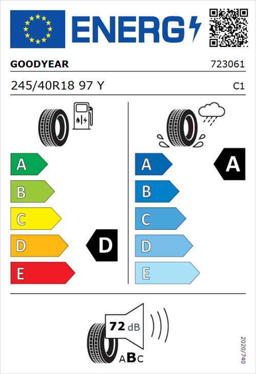 Tyre Label for Goodyear Eagle F1 SuperSport 245/40R18 97Y