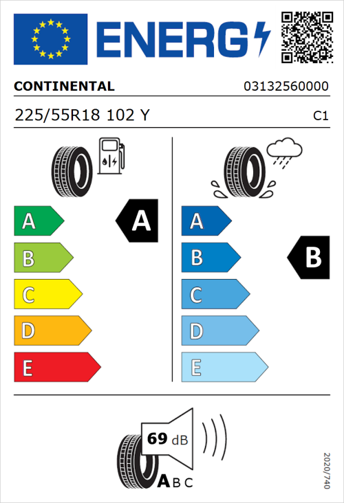 Tyre Label for Continental EcoContact 6Q 225/55R18 102Y