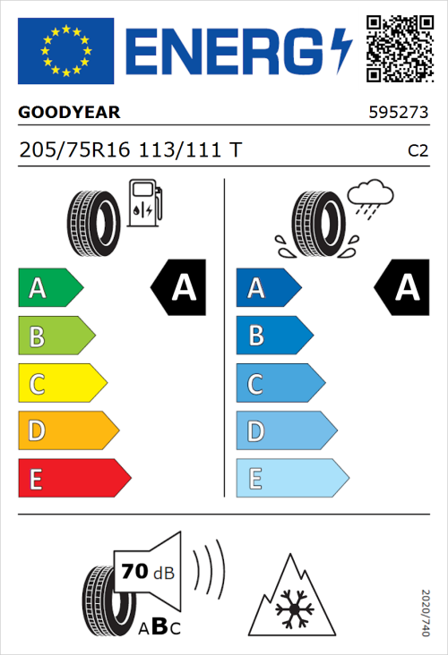 Tyre Label for Goodyear EfficientGrip Cargo 2 205/75R16 113/111T