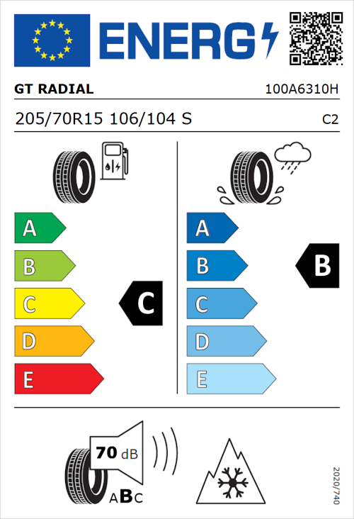 Tyre Label for GT Radial Maxmiler Pro 2 205/70R15 106/104S