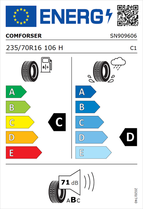Tyre Label for Comforser CF2000 235/70R16 106H